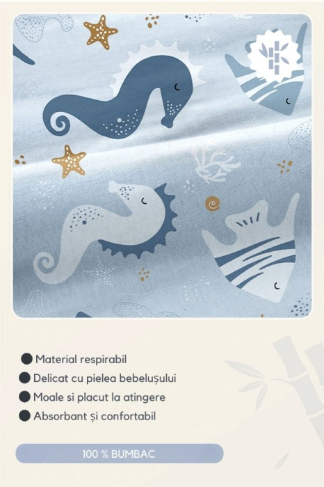 Giftry® Sac de dormit pentru bebelusi, 6-18 luni, 100% bumbac, 1.0 TOG, fara maneci, fermoar dublu, confort termic, model animale marine, albastru [4]