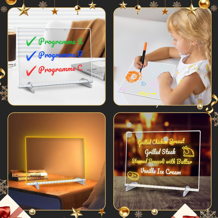 Giftry® Tabla LED Scris si Desen pentru Copii 3+, 7 Culori, 4 Moduri, 35x27 cm, Reutilizabila, Accesorii Complete, Ideal pentru Joaca, Camera, Birou si Home Office, Acril [4]