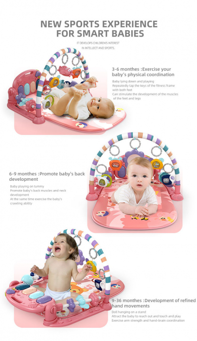 Saltea de activitati pentru bebelusi, covoras multifunctional, interactiv, 5 jucarii senzoriale, rosu, 0 luni + [5]