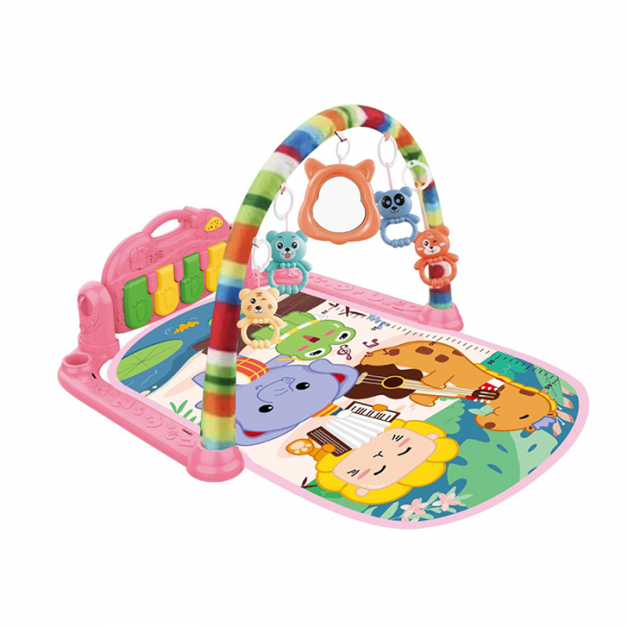 Saltea de activitati pentru bebelusi, centru multifunctional 4 in 1, interactiv,5 jucarii senzoriale, baieti si fete, roz [3]