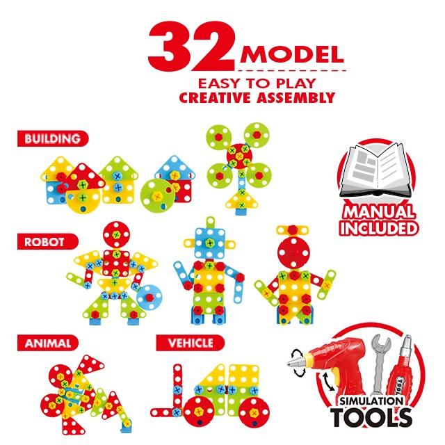 Jucarie educativa, interactiva Giftry, set de instrumente asamblat cu 325 piese, joc de constructie creativ, jucarii STEM, cadou 3+ [5]