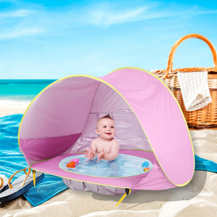 Cort portabil de vara impermeabil pentru bebelusi, cu piscina, protectie UV UPF 50+, copii 3-48 de luni, (roz) [7]
