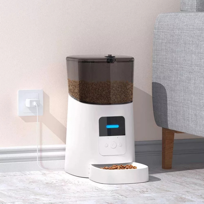 Hranitor Automat WiFi pentru Caini si Pisici, Giftry®, Programabil prin Aplicatie, Inregistrare vocala, Control al Portiilor, Functie Adapator, Capacitate 6l, alb [5]