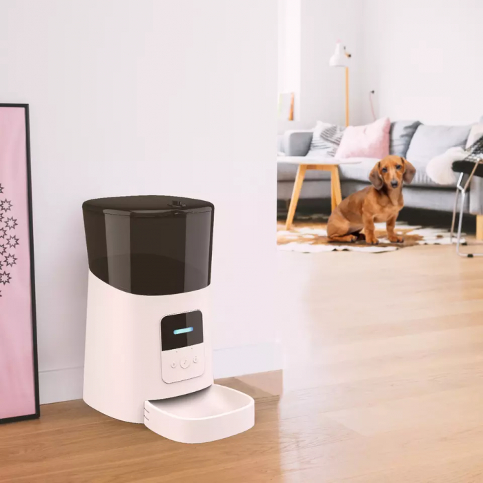 Hranitor Automat WiFi pentru Caini si Pisici, Giftry®, Programabil prin Aplicatie, Inregistrare vocala, Control al Portiilor, Functie Adapator, Capacitate 6l, alb [4]