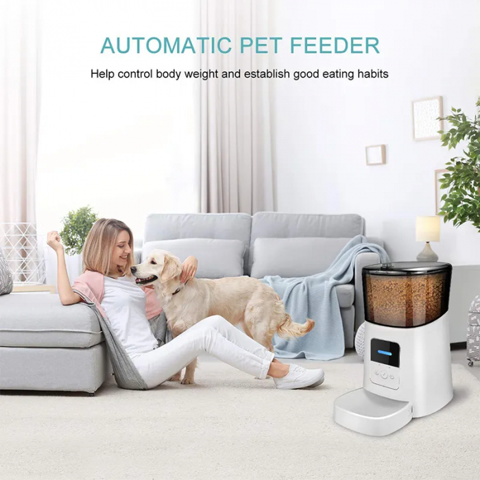 Hranitor Automat WiFi pentru Caini si Pisici, Giftry®, Programabil prin Aplicatie, Inregistrare vocala, Control al Portiilor, Functie Adapator, Capacitate 6l, alb [11]
