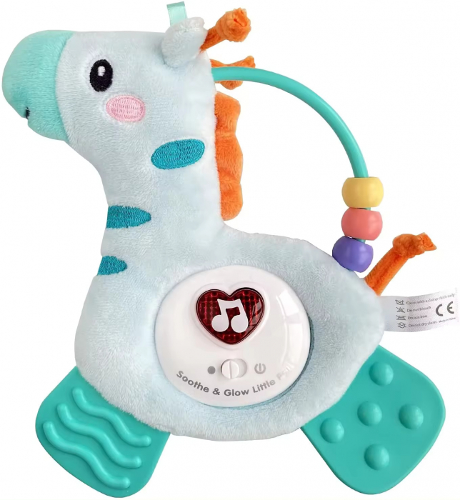 Jucarie de dentitie girafa, Giftry® pentru nou-nascuti, animal de plus moale, lumini si sunete, 6 luni +, verde [1]