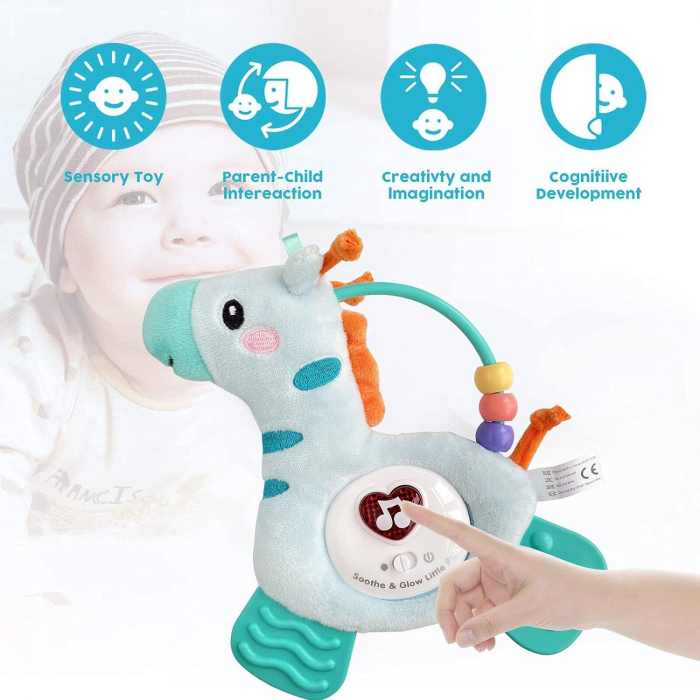 Jucarie de dentitie girafa, Giftry® pentru nou-nascuti, animal de plus moale, lumini si sunete, 6 luni +, verde [10]