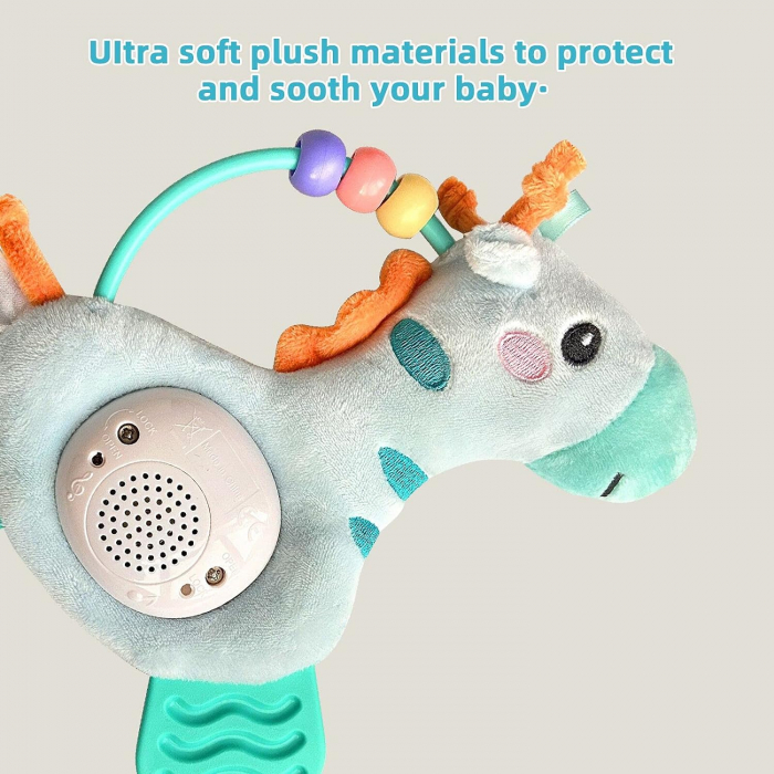 Jucarie de dentitie girafa, Giftry® pentru nou-nascuti, animal de plus moale, lumini si sunete, 6 luni +, verde [7]