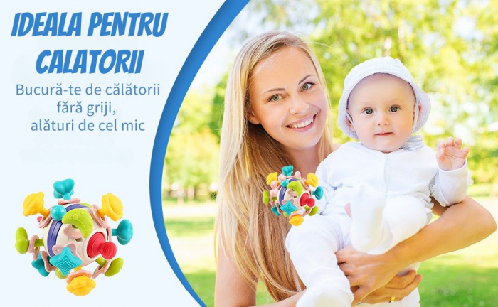 Jucarie Dentitie Bebelusi Giftry® – Minge Teether Montessori 2 in 1, Zornaitoare Fara BPA, Amelioreaza Disconfortul Gingival, Stimuleaza Dezvoltarea Motorie, 0-18 Luni [2]