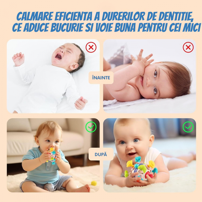 Jucarie Dentitie Bebelusi Giftry® – Minge Teether Montessori 2 in 1, Zornaitoare Fara BPA, Amelioreaza Disconfortul Gingival, Stimuleaza Dezvoltarea Motorie, 0-18 Luni [9]