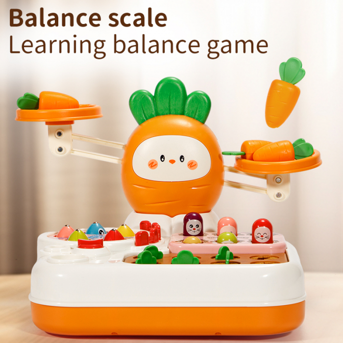 Jucarie interactiva 4 in 1 Giftry®, set multiple activitati, Whack-a-Mole, pescuit si recoltare morcovi, balanta matematica, baieti si fete, 18 luni+, portocaliu [3]
