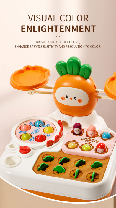 Jucarie interactiva 4 in 1 Giftry®, set multiple activitati, Whack-a-Mole, pescuit si recoltare morcovi, balanta matematica, baieti si fete, 18 luni+, portocaliu [7]