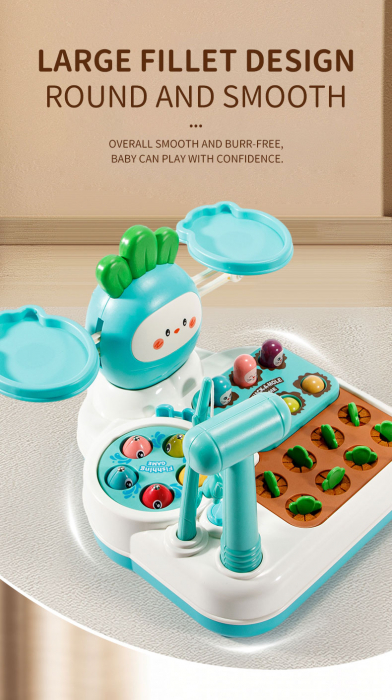 Jucarie interactiva 4 in 1 Giftry®, set multiple activitati, Whack-a-Mole, pescuit si recoltare morcovi, balanta matematica, baieti si fete, 18 luni+, albastru [6]