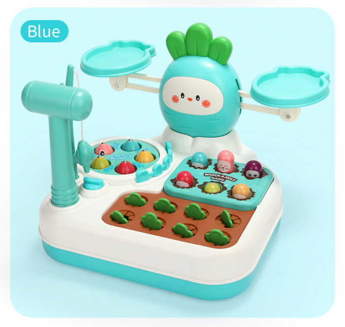 Jucarie interactiva 4 in 1 Giftry®, set multiple activitati, Whack-a-Mole, pescuit si recoltare morcovi, balanta matematica, baieti si fete, 18 luni+, albastru [7]