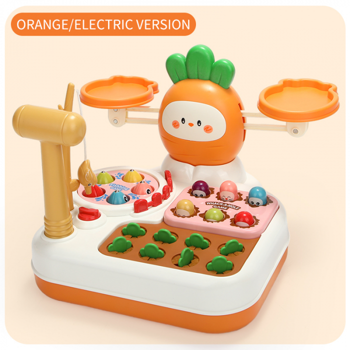 Jucarie interactiva 4 in 1 Giftry®, set multiple activitati, Whack-a-Mole, pescuit si recoltare morcovi, balanta matematica, baieti si fete, 18 luni+, portocaliu [4]