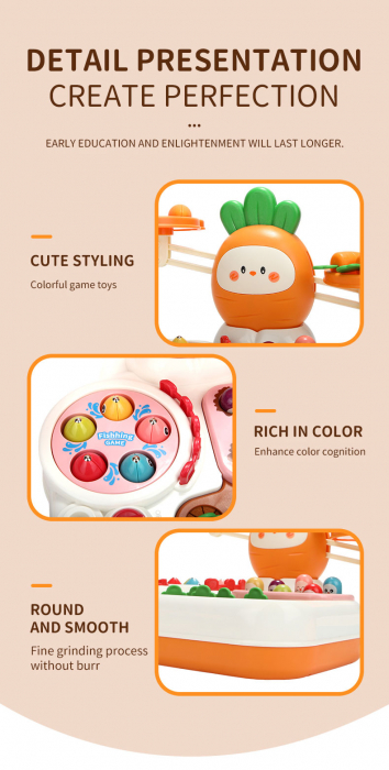 Jucarie interactiva 4 in 1 Giftry®, set multiple activitati, Whack-a-Mole, pescuit si recoltare morcovi, balanta matematica, baieti si fete, 18 luni+, portocaliu [9]