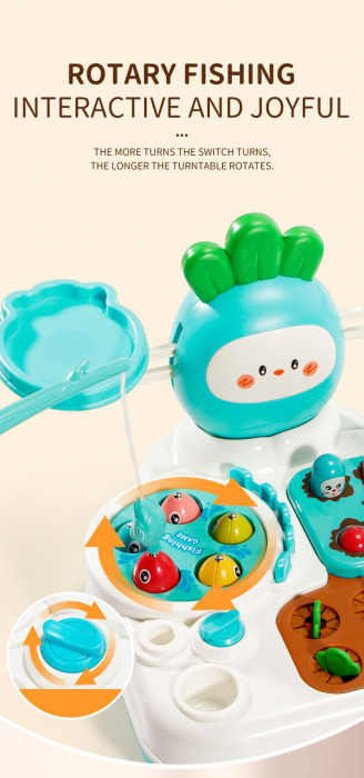 Jucarie interactiva 4 in 1 Giftry®, set multiple activitati, Whack-a-Mole, pescuit si recoltare morcovi, balanta matematica, baieti si fete, 18 luni+, albastru [5]