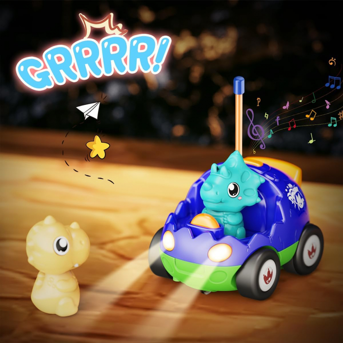 Jucarie masina dinozaur cu telecomanda Giftry®, RC car cu muzica si lumini LED, pentru baieti si fete 3-5 ani, Albastru [3]