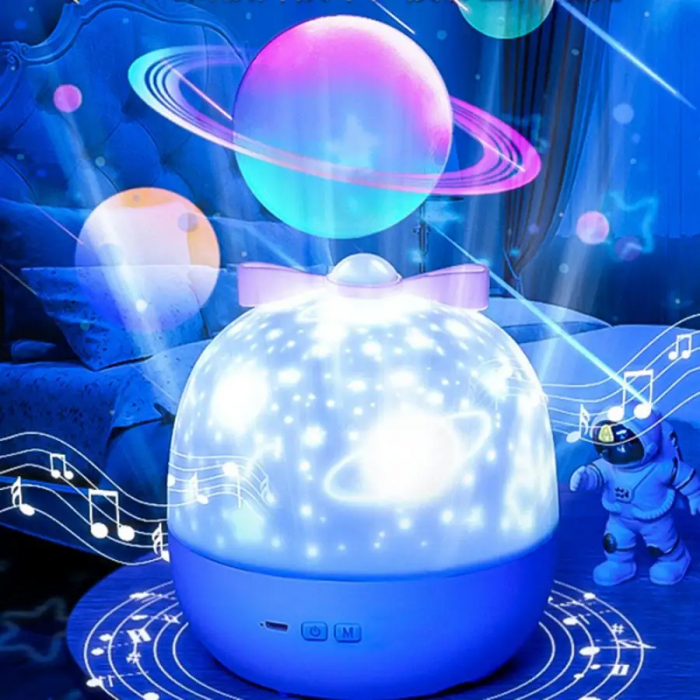 Lampa de veghe Giftry®, proiector cu Bluetooth, rotatie 360°, reincarcabil, 6 seturi de proiectie, LED, alimentare USB, alb [1]