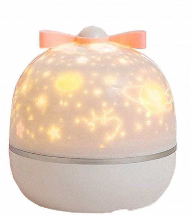Lampa de veghe Giftry®, proiector cu Bluetooth, rotatie 360°, reincarcabil, 6 seturi de proiectie, LED, alimentare USB, alb [3]