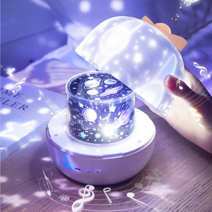 Lampa de veghe Giftry®, proiector cu Bluetooth, rotatie 360°, reincarcabil, 6 seturi de proiectie, LED, alimentare USB, alb [4]