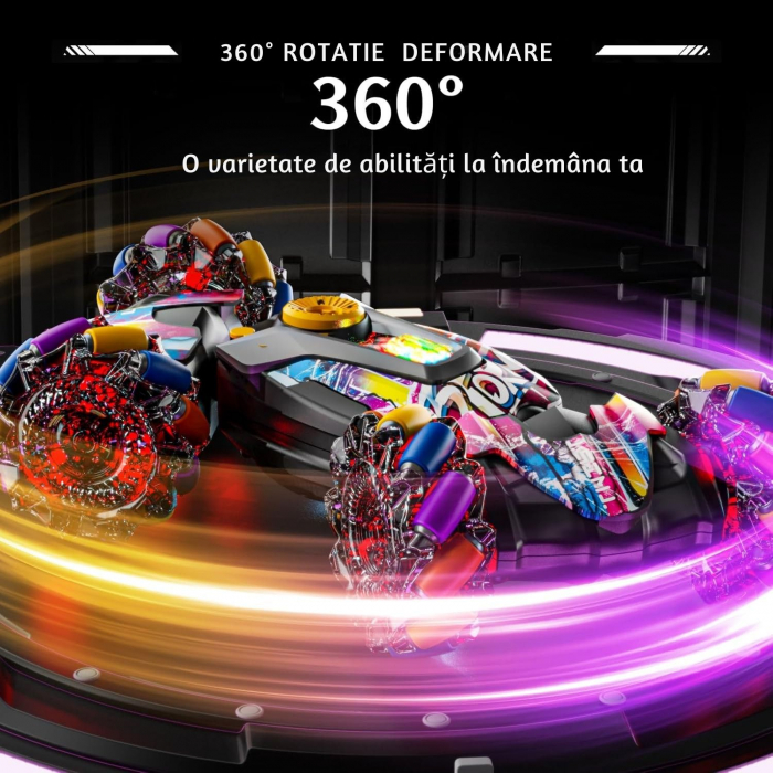 Masina cascadorie RC cu telecomanda si control prin gesturi, lumini, muzica, pulverizare, tractiune 4x4, rotatii 360°, multicolor, cadou ideal pentru copii 3-12 ani. [2]