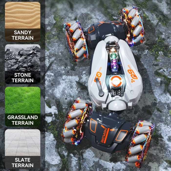 Masina cu telecomanda Giftry®, Stunt Car, RC 2,4 GHz 4WD, rotatie de 360 °, lumini si sunete, 6-12 ani (gri) [3]