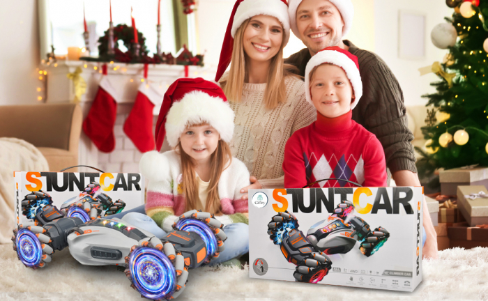 Masina cu telecomanda Giftry®, Stunt Car, RC 2,4 GHz 4WD, rotatie de 360 °, lumini si sunete, 6-12 ani (gri) [6]