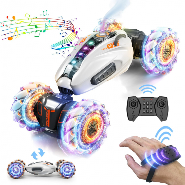 Masina cu telecomanda Giftry®, Stunt Car, RC 2,4 GHz 4WD, rotatie de 360 °, lumini si sunete, 6-12 ani (gri) [1]