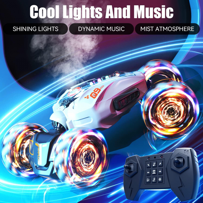 Masina cu telecomanda Giftry®, Stunt Car, RC 2,4 GHz 4WD, rotatie de 360 °, lumini si sunete, 6-12 ani (gri) [4]