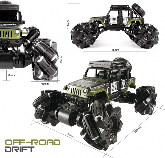 Masina cu telecomanda Giftry®, Stunt Car, RC detectare gesturi, 2,4 GHz 4WD, condus in ambele sensuri, rotatie de 360 °, vehicul army, lumini led si muzica, baieti si fete, 6-12 ani (verde) [5]