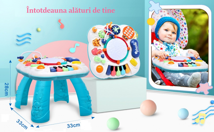 Masuta activitati Giftry®, centru multifunctional 8 in 1, lumini si sunete, 1+, turcoaz [2]