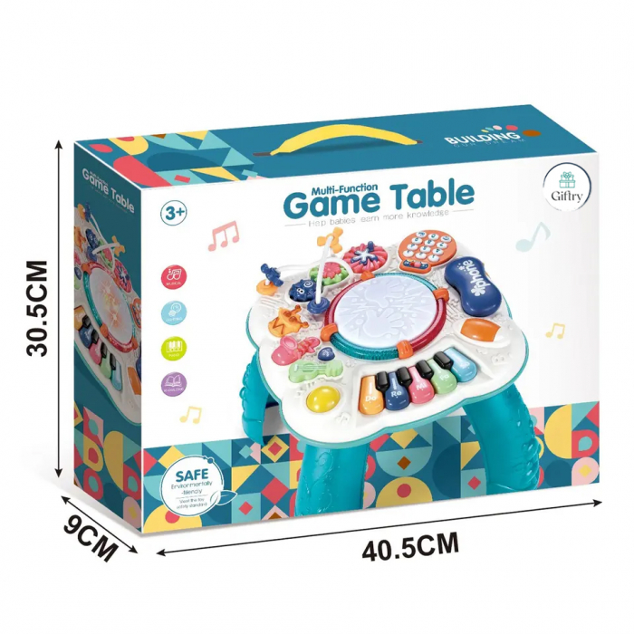 Masuta activitati Giftry®, centru multifunctional 8 in 1, lumini si sunete, 1+, turcoaz [9]