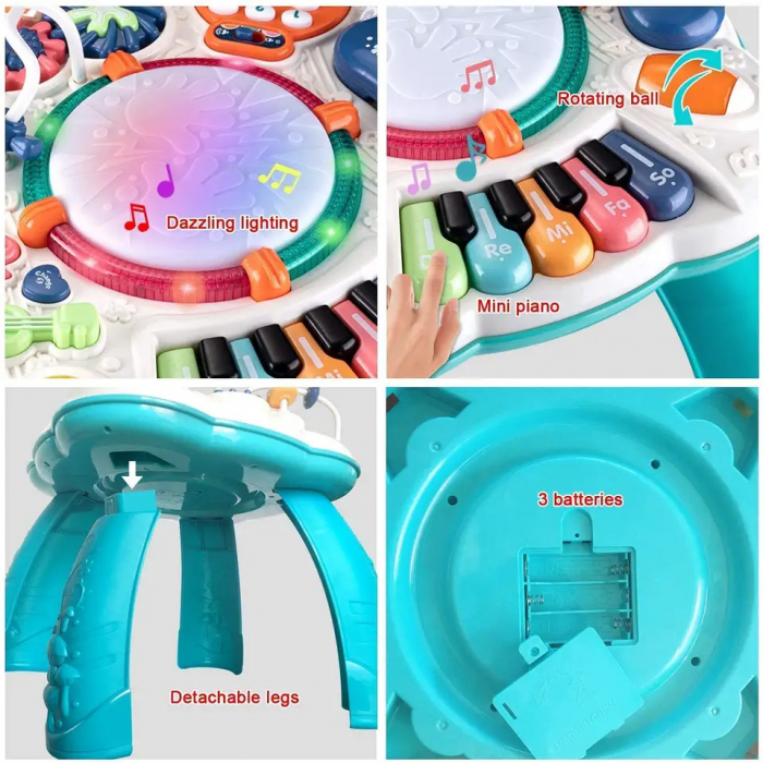 Masuta activitati Giftry®, centru multifunctional 8 in 1, lumini si sunete, 1+, turcoaz [7]