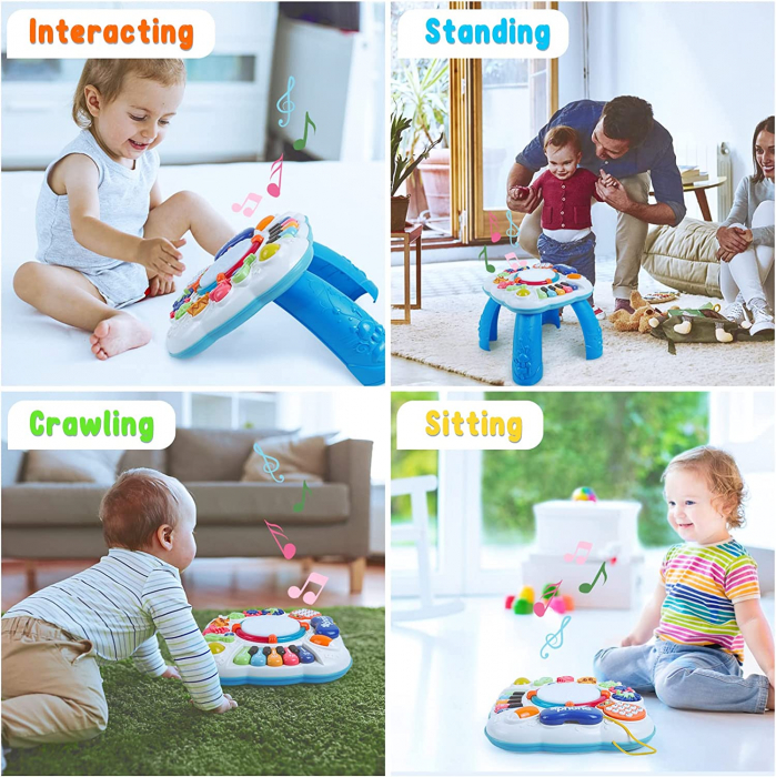 Masuta activitati Giftry®, centru multifunctional 8 in 1, lumini si sunete, 1+, turcoaz [5]
