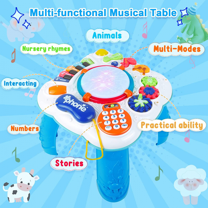 Masuta activitati Giftry®, centru multifunctional 8 in 1, lumini si sunete, 1+, turcoaz [3]