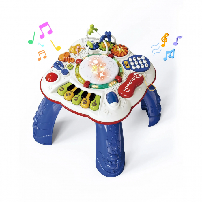 Masuta activitati Giftry®, centru multifunctional 8 in 1, instrumente muzicale cu lumini si sunete, interactiv si educativ, baieti si fete, 1+, albastru [1]