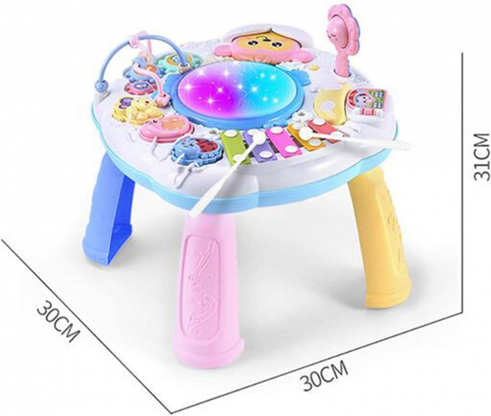 Masuta activitati Giftry®, centru multifunctional, instrumente muzicale, xilofon, elemente senzoriale, lumini si sunete, interactiv si educativ, 1+, roz [3]