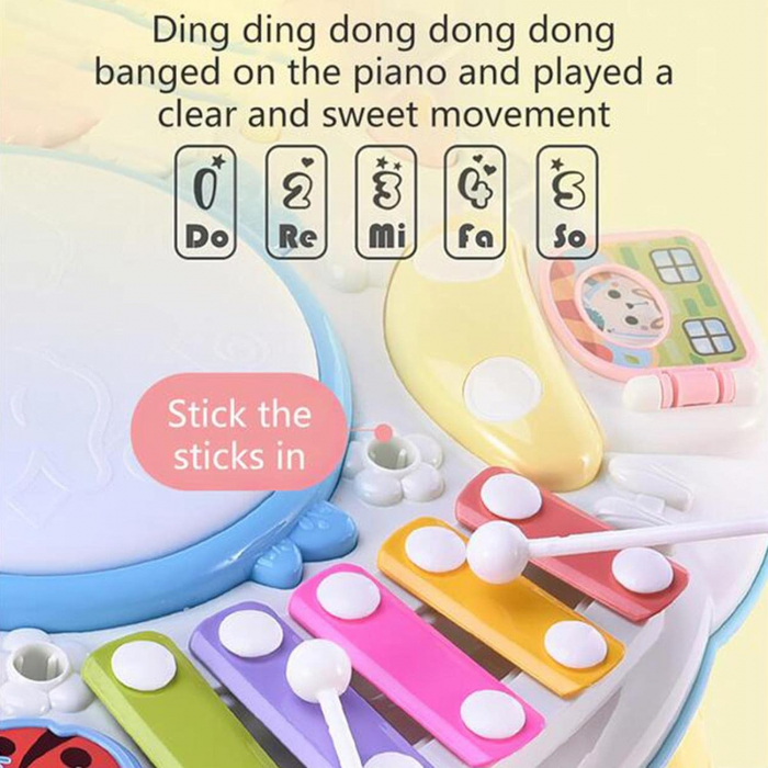 Masuta activitati Giftry®, centru multifunctional, instrumente muzicale, xilofon, elemente senzoriale, lumini si sunete, interactiv si educativ, 1+, roz [5]