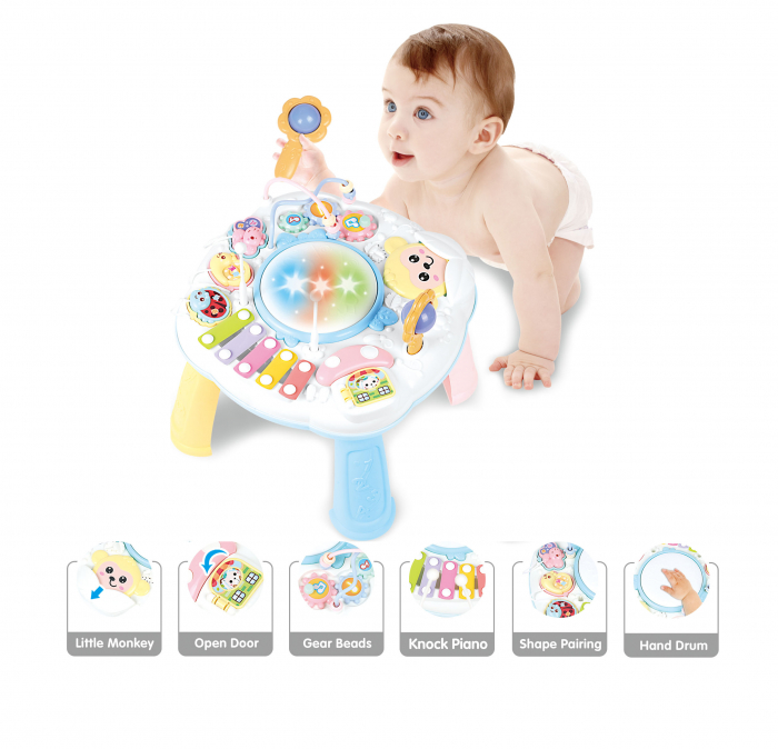 Masuta activitati Giftry®, centru multifunctional, instrumente muzicale, xilofon, elemente senzoriale, lumini si sunete, interactiv si educativ, 1+, roz [2]