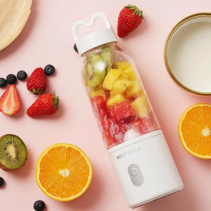 Mini Blender Electric Giftry®, Portabil/Multifunctional, Wireless, Capacitate 500 ml, Baterie reincarcabila, Tava cuburi gheata, Palnie, Alb [7]