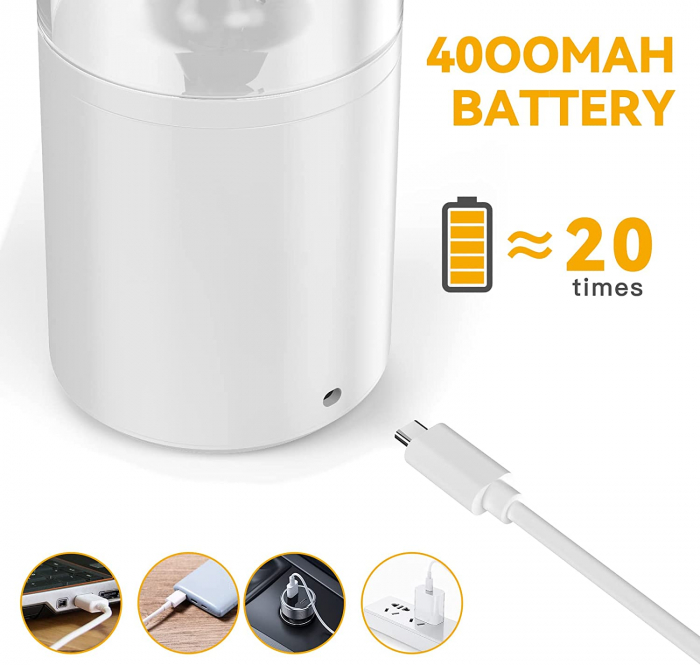 Mini Blender Electric Giftry®, Portabil/Multifunctional, Wireless, Capacitate 500 ml, Baterie reincarcabila, Tava cuburi gheata, Palnie, Alb [5]