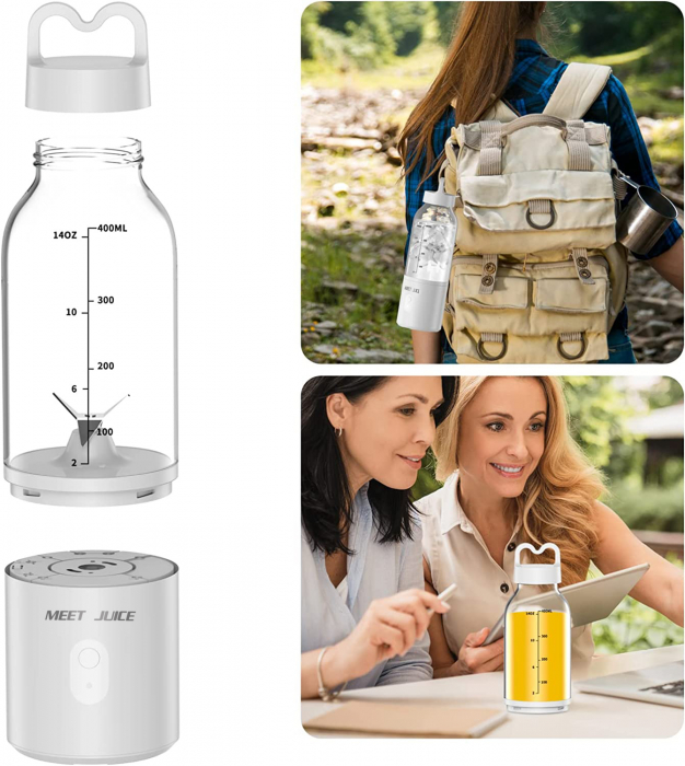 Mini Blender Electric Giftry®, Portabil/Multifunctional, Wireless, Capacitate 500 ml, Baterie reincarcabila, Tava cuburi gheata, Palnie, Alb [2]