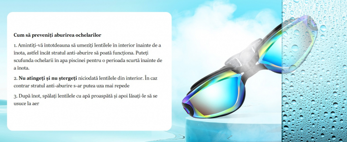 Ochelari de inot profesionali unisex, Giftry®, Policarbonat/Silicon, Anti-UV/ anti-aburire, aqua [3]