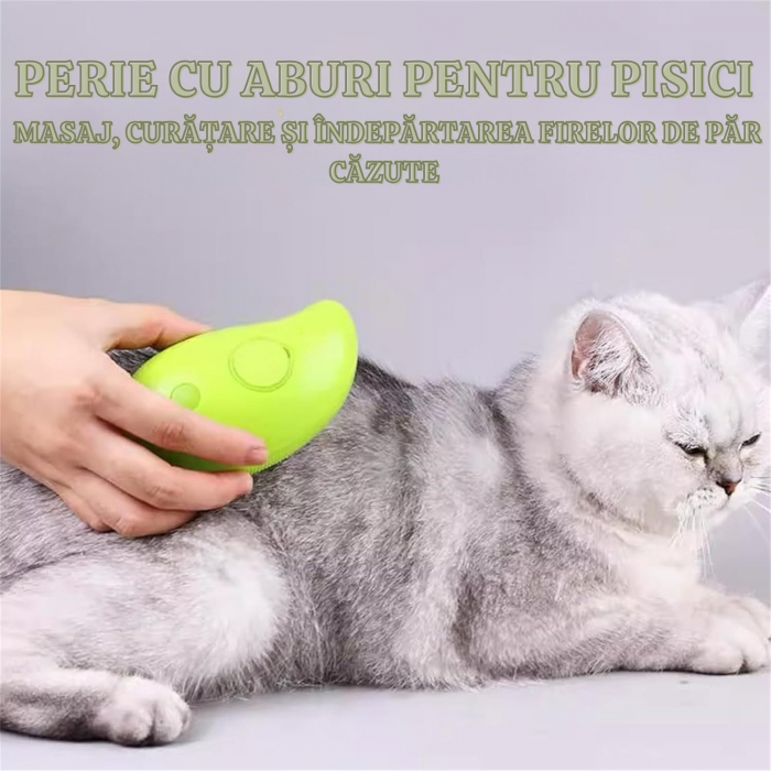 Perie cu aburi 3 in 1 pentru animale de companie – Giftry®, Curatare delicata, masaj relaxant, reincarcare USB, potrivita pentru pisici si caini, Verde [9]