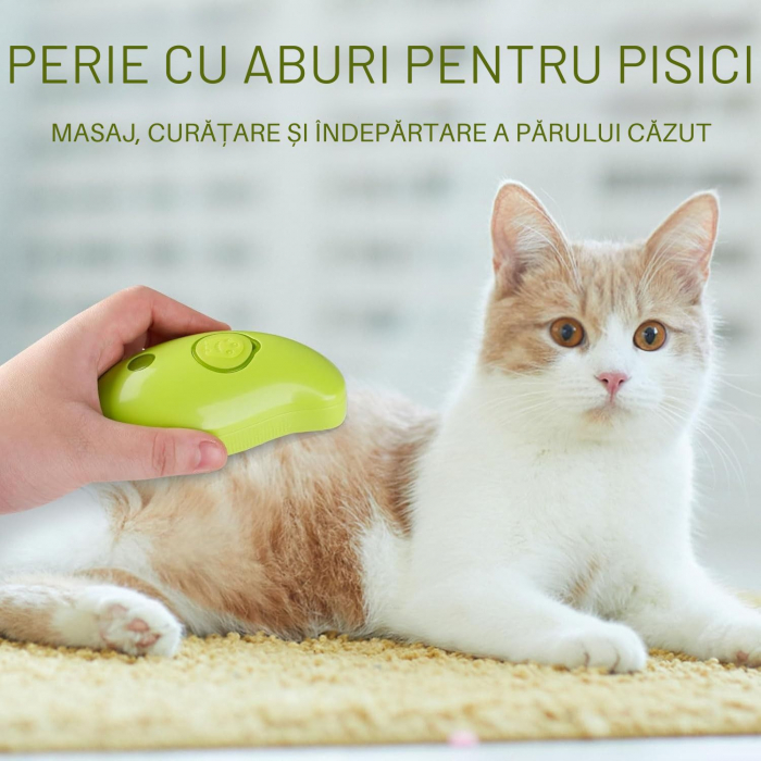 Perie cu aburi 3 in 1 pentru animale de companie – Giftry®, Curatare delicata, masaj relaxant, reincarcare USB, potrivita pentru pisici si caini, Verde [3]
