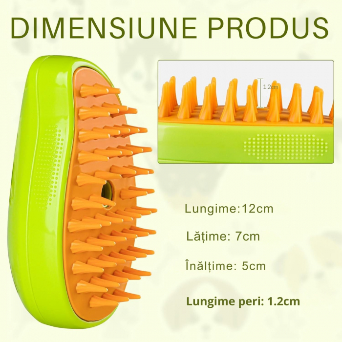 Perie cu aburi 3 in 1 pentru animale de companie – Giftry®, Curatare delicata, masaj relaxant, reincarcare USB, potrivita pentru pisici si caini, Verde [6]