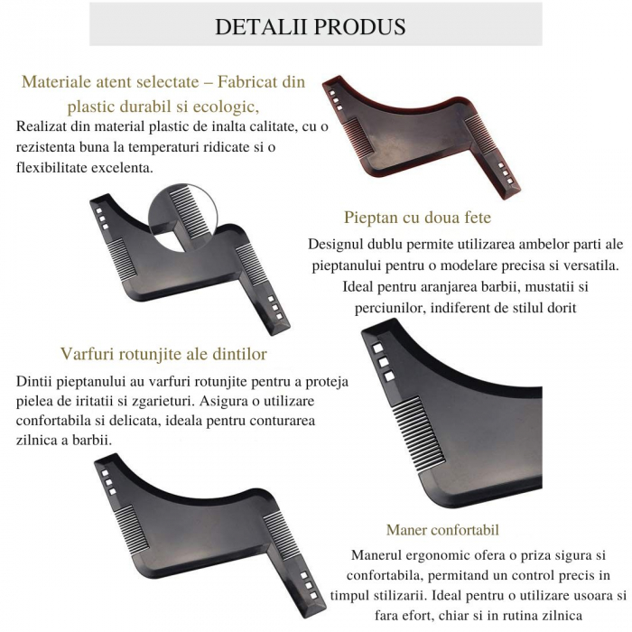 Pieptan modelare si contur barba, beard shaper, maro [4]