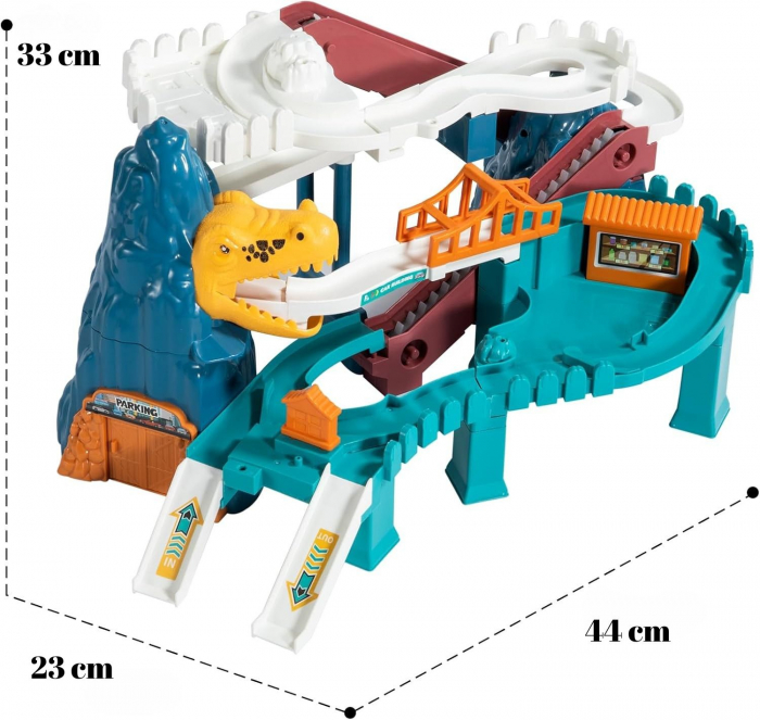 Pista de curse cu dinozauri, Giftry®,  set de joaca educativ si distractiv, cu pista pentru masinute si dinozauri, include 10 masinute mini, cadou perfect pentru baieti si fete de 3-8 ani [5]