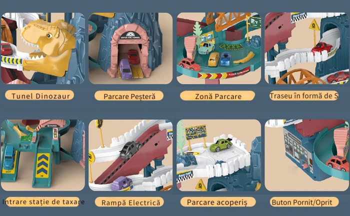 Pista de curse cu dinozauri, Giftry®,  set de joaca educativ si distractiv, cu pista pentru masinute si dinozauri, include 10 masinute mini, cadou perfect pentru baieti si fete de 3-8 ani [2]